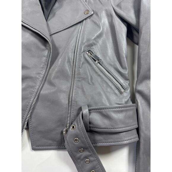 Walter Baker Gray Genuine Soft Leather Moto Biker Jacket Size Small Women NWOT - Picture 5 of 9